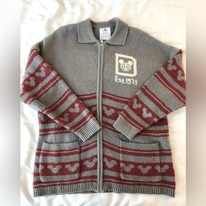Disney Gray and Red Knit Zip-Front Cardigan Sweater